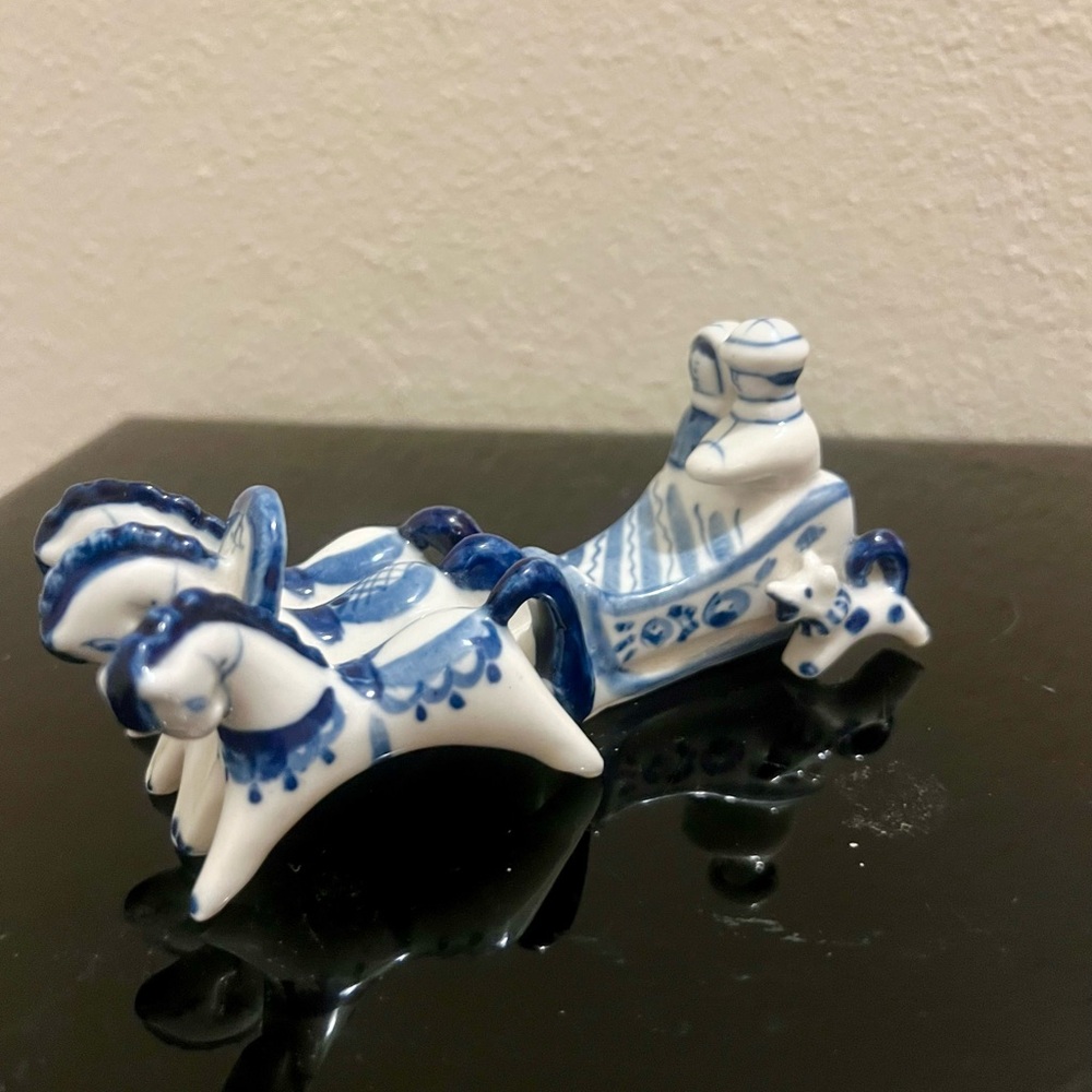 Vintage 1970’s GZHEL Russian (USSR) TROIKA Sled Porcelain Figurine